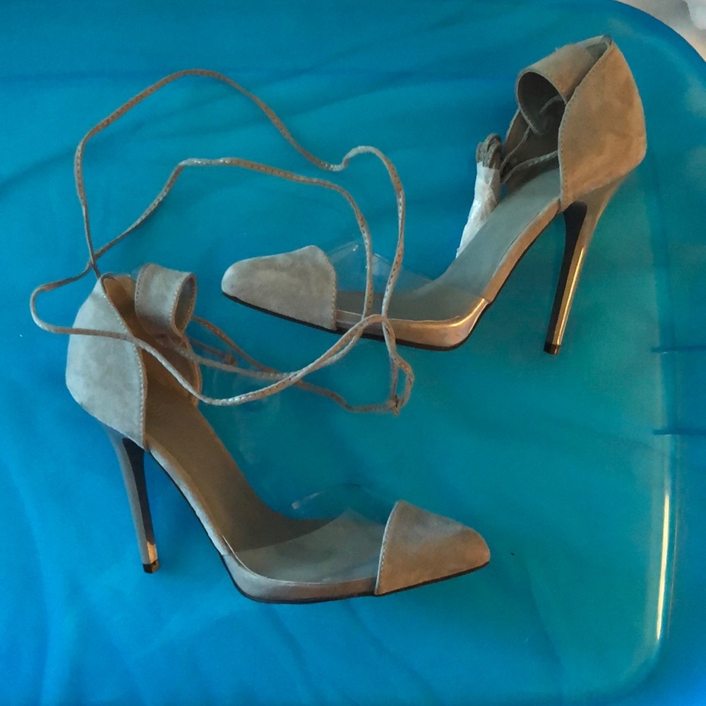 Pointed toe lace up ankle heels